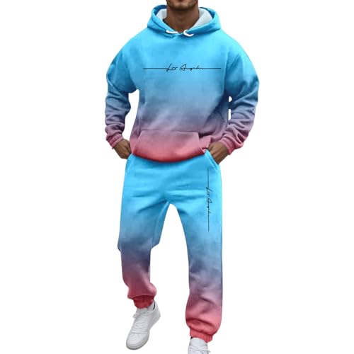 Generisch Trainingsanzüge Herren Jogginganzug Gradientenfarbe 2 Teilig Hip Hop Y2K Tracksuit Hoodies + Jogginghosen Männer Freizeitanzüge Kapuzenpullover Casual Bequeme Sportanzug