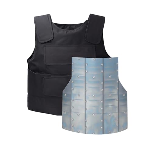 JIANFA Stichsichere Weste, schwarze Körperpanzerung mit Stahlplattenfutter, verstellbare Sicherheitsweste für Riot-Polizei, hält 24 Joule stand, Schwarz , One size
