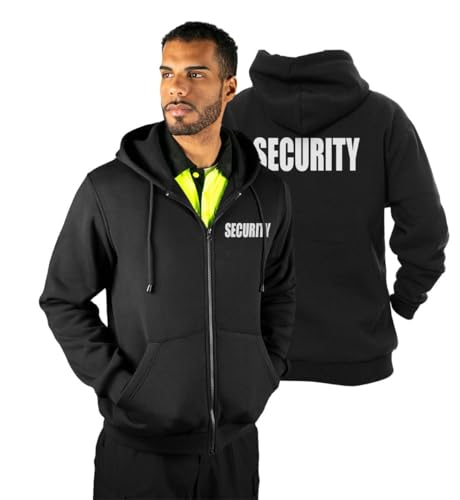 RYNO GEAR Herren Security Guard Silkscreen Front & Back Schwarz Full Zip Hoodie Fleece Hoodie, Schwarz/Weiß ID, 4X-Large