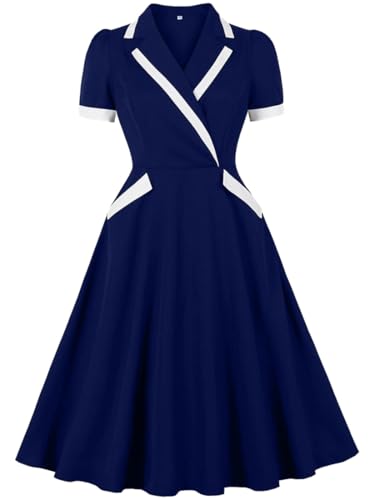 Dame 1950er Vintage Retro Rockabilly Kleid Vintage Kurzarm Swing Coctailkleid Retro Faltenrock Kleider Partykleid