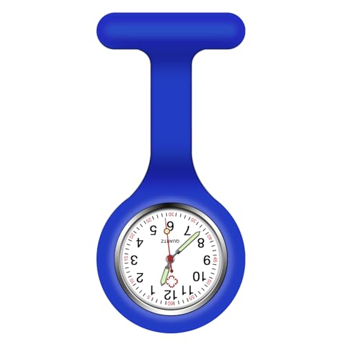 Vicloon Damen Schwesternuhren mit Clip, Tragbares Design, Für medizinische Fachkräfte, Frauen, Quarzwerk, Glow Pointer, Silikonarmband, Wasserdicht, 45 mm Durchmesser, Weißes Zifferblatt