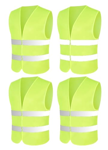 Forevat Warnwesten Auto 4 Stück, Sicherheitsweste Grün, Reflektierende Warnweste Auto, Erwachsene Warnschutzweste, Warnweste Autozubehör, Schutzweste für Fahrrad und Motorrad