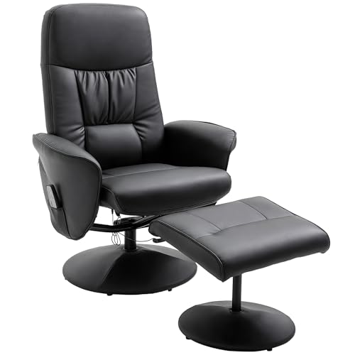 HOMCOM Relaxsessel mit Fußhocker Stauraum Liegefunktion Massagesessel TV-Sessel mit Massagefunktion Liegesessel Ergonomischer Stuhl mit 10 Vibrationpunkte Kunstleder Schwarz 76 x 81 x 105 cm