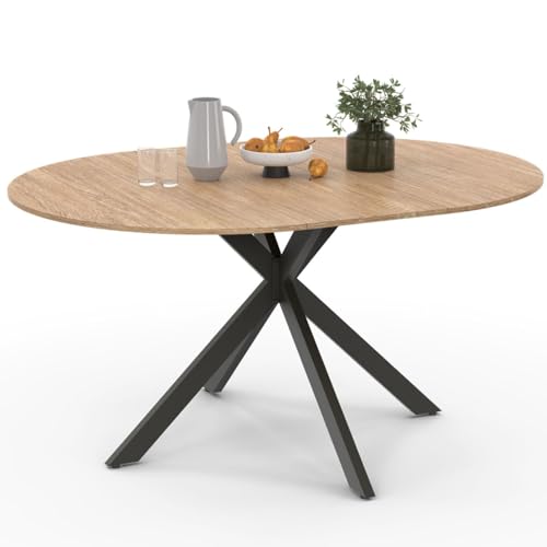 IDMarket - Esstisch, ausziehbar, rund, Alix, 4-8 Personen, Spinnenfuß, Holz und Schwarz, 110 – 150 cm