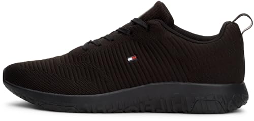 Tommy Hilfiger Herren Runner Sneaker Corporate Knit Rib Runner Sportschuhe, Schwarz (Black), 42