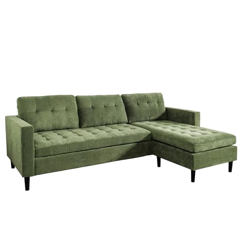 Riess Ambiente Retro Ecksofa Stockholm - 220cm - grün Cordstoff - Federkern 3-Sitzer Couch