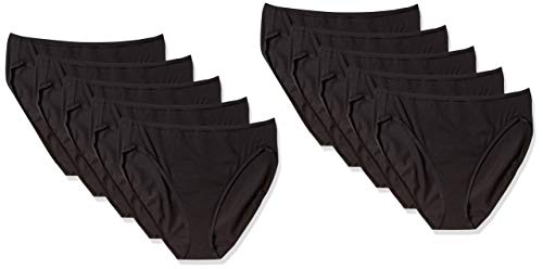 Amazon Essentials Damen Slip Aus Baumwolle Mit Hohem Beinausschnitt (In Übergröße Erhältlich), Atmungsaktiv, 10er-Pack, Schwarz, 46