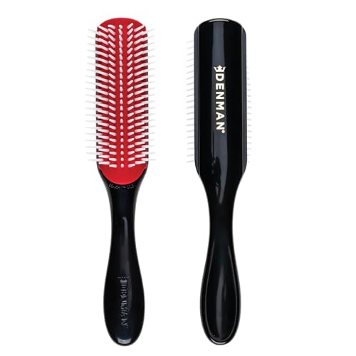 Denman Curly Hair Brush D3 (Schwarz & Rot), 7-reihige Stylingbürste zum Entwirren, Trennen, Formen und Definieren von Locken – für Sie und Ihn