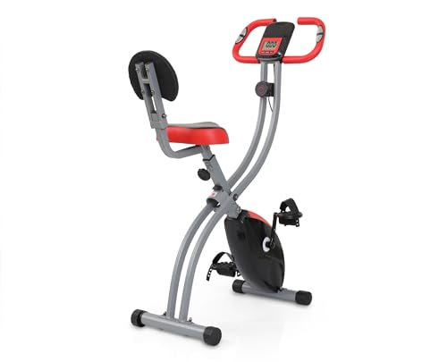 Ultrasport F-Bike Curved Heimtrainer Fahrrad Klappbar I Hometrainer Fahrrad Klappbar mit Komfort-Sattel I Ergometer Heimtrainer, Fitnessbikes, Schwarz-Rot