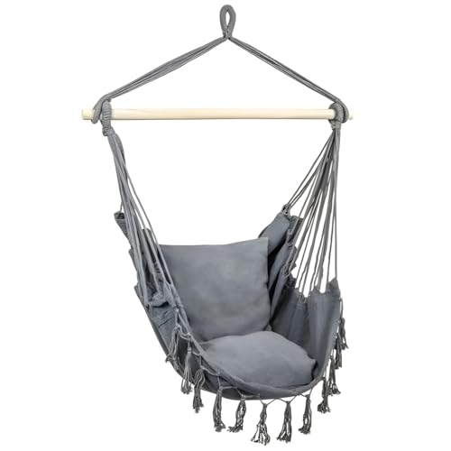 ZOLTA Hängesessel mit Kissen 130x95 cm - Indoor- und Outdoor Schlafzimmer, Camping und Garten - Hängematte - Hängeschaukel - Hängender Schaukelstuhl - Hammock für Kinder und Erwachsene - Boho Grau