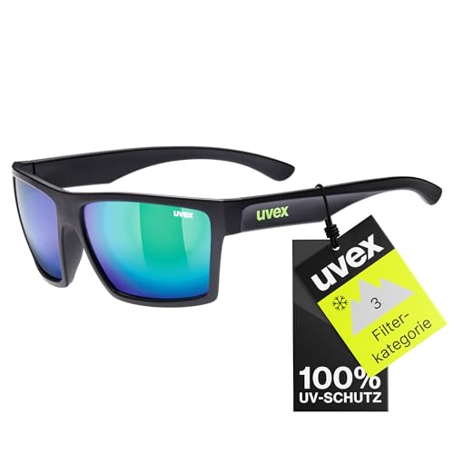 uvex LGL 29 - Sonnenbrille für Damen und Herren - starker Schutz vor Sonnenstrahlung - inkl Schriftzug auf den Bügeln - black matt/green - one size