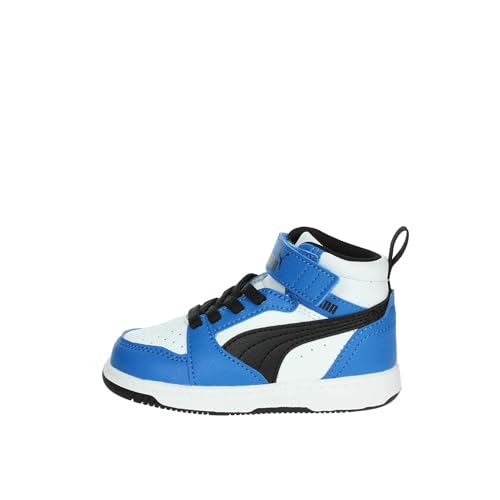 PUMA Unisex Kinder Rebound V6 Mid Ac+ Ps Sneaker, White Black Racing Blue, 33 EU
