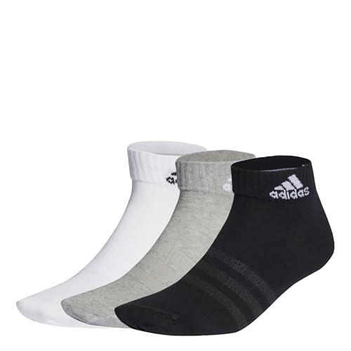 adidas Unisex Thin and Light Ankle Socks 3 Pairs, Medium Grey Heather / White / Black, 4.5-6