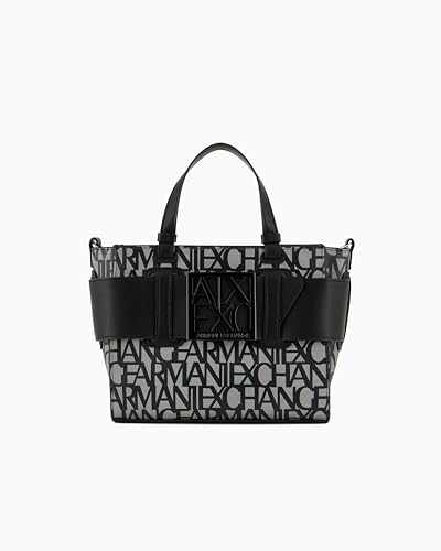 Armani Exchange Women's Logo Placket Crossbody Zip Top Medium Tote, Beige/Black