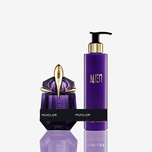 MUGLER Alien Eau de Parfum, Damen-Parfum, Amberartig, holzig und blumig, Außergewöhnlicher Duft, Nachfüllbar, 30 ml + MUGLER Alien Parfümierende Bodylotion, 200 ml