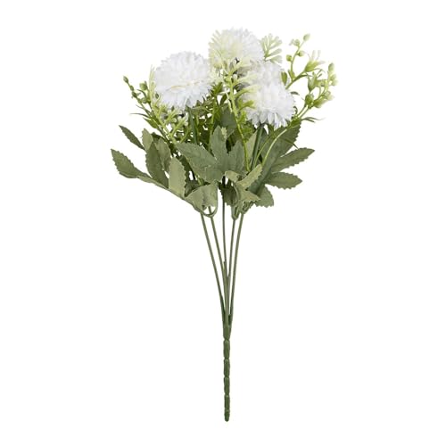 Ideen mit Herz Blütenbusch | Künstliches Blumenarrangement | Blumenstrauß | Dahlie in Weiß 2 | Deko-Blüten mit langem Stiel | 5 Blüten Ø ca. 4,5 cm