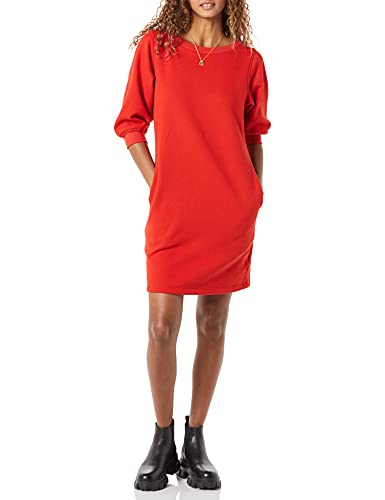 Amazon Essentials Damen-Sweatshirtkleid aus Fleece, Blousonärmel, Rundhalsausschnitt (erhältlich in Übergröße), Rot, Größe XL