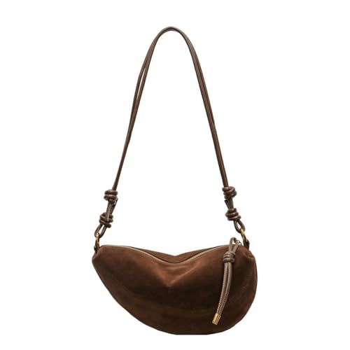 HAUTFENM Schultertasche Damen Faux Wildleder -Party -Taschen Für Frauen Hobo Umhängetasche Single Crossbody Sac Aberarm Dumpling Sweet Nierentaschen 2025 Neu-Kaffee