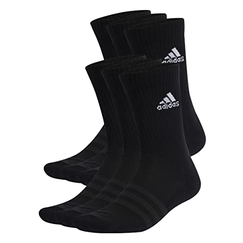 adidas Unisex Cushioned Sportswear Crew Socks 6 Pairs, Black / White, 43-45