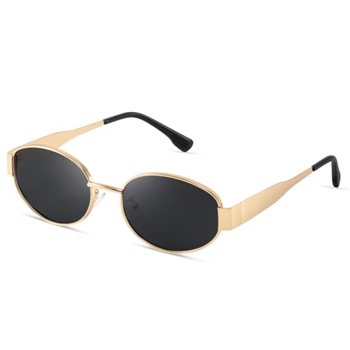 kunchu Sonnenbrille-Damen-Polarisiert-Unisex-Herren-Gold-Metal-Retro-Oval-Trendy-Sonnenbrillen-Vintage-Uv400-Classic-Ultraleicht-Schutz,Geeignet FüR Camping-fotografie-Outdoor-Geschenke für frauen-1