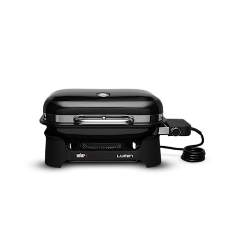 Weber Lumin Compact Tragbarer Kompakter Elektrogrill/Anbraten, Räuchern, Dämpfen, Kochen und Warmhalten, Bis zu 315 °C, Porzellanemaillierte Gusseisenroste, 43 x 32 cm, Schwarz