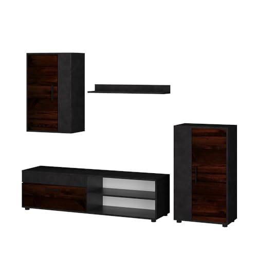 Vicco Wohnwand Berno, TV-Wand, Braun/Anthrazit, 4er Set