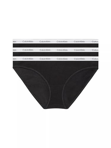 Calvin Klein Damen 3er Pack Slips Bikini Form Baumwolle mit Stretch, Schwarz (Black/Black/Black), M