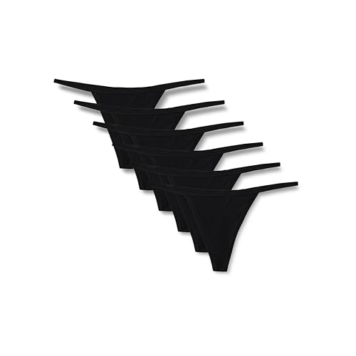 Amazon Essentials Damen Mikrofaser-Tangas (G-String & Hochtaillierter Tanga), 6er-Pack, Schwarz, 42