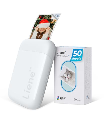 Liene Pearl K100 Mini Fotodrucker für Smartphone(5x7,6cm) - mit 50 Blatt Zink-Fotopapier mit Kleberückseite, 300DPI Bluetooth Sofortbilddrucker kompatibel mit iOS & Android, Integrierter Akku