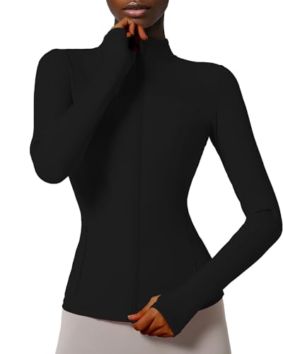 Locachy Damen Slim Fit Full Zip Athletic Running Sport Workout Jacke mit Taschen, Style 02 Schwarz, S
