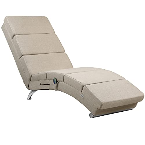 Casaria® Relaxliege XXL Massage Heizfunktion 186x 89x 55 cm Ergonomisch Stoff Gepolstert 180 kg Belastbarkeit Wohnzimmer Chaiselongue Relaxsessel Beige