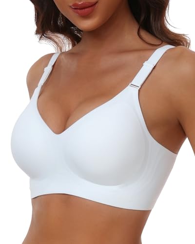 HORISUN Bequemer Nahtloser BH mit Vollständiger Abdeckung für Damen, Kabellose Push-Up BHS mit Weicher Unterstützung Normale und Große Größen (Weiß 2XL)