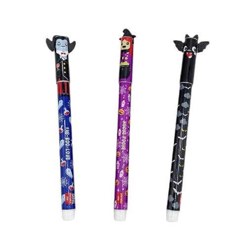 BAAQII 3er-Packung Halloween Gelschreiber mit radierbarer Tinte, Hexen-Fledermaus-Tier-Radiergummi-Tinte 5ml*3