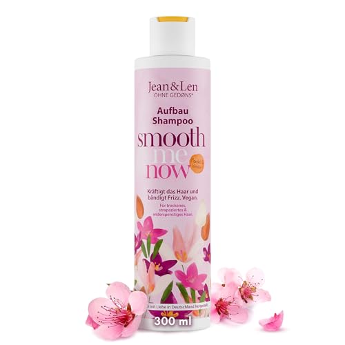 Jean & Len Shampoo Aufbau Mandel & Keratin, für trockenes, strapaziertes & widerspenstiges Haar, kräftigt das Haar, bändigt Frizz und verleiht Glanz, Shampoo ohne Silikone & Parabene, vegan, 300 ml