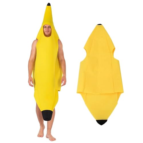 HTTDSLF Bananen Kostüm für Erwachsene, Bananenkostüm Outfit, Banane Kostüm Erwachsene, Frucht Outfit, Gruppenkostüm, Witzige Kostüme, Lustige Kostüme für Halloween Karnevalskostüm Cosplay Party