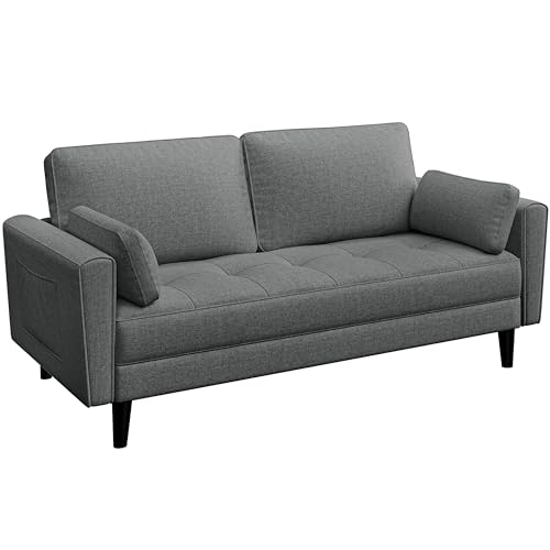 Yaheetech 2 Sitzer Sofa, Polstersofa mit 2 Kissen und Armlehnen, Moderne Couch Loungesofa aus Leinenstoff, Bequemes Loveseat für Wohnzimmer/Schlafzimmer Dunkelgrau