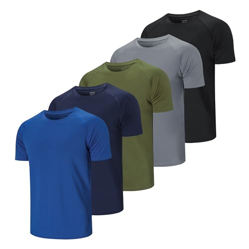 CIMIC 5er Pack Sport Tshirts Herren Funktionsshirt Sportshirt Herren Kurzarm T Shirt Atmungsaktive Trainingsshirt Männer Fitness Gym Laufshirt Wandershirt Men Set 510 Black Grey Green Navy Blue L