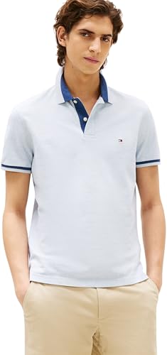 Tommy Hilfiger Herren Poloshirt Kurzarm Contrast Collar Block Regular Fit, Blau (Heathered Blue Bros B0802), XXL