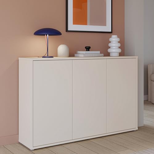 Forte Alice Springs Kommode 150 155, großes Sideboard mit 3 Schranktüren, Flur, Wohnzimmer, Schlafzimmer, Holzwerkstoff, Kaschmir Beige, 154,2 cm breit x 99,1 cm hoch x 34,9 cm tief