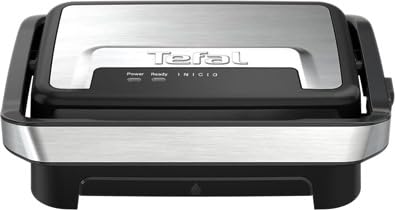 Tefal Inicio Compact 2-in-1 Kontakt- und Paninigrill, 1000 W, kompaktes Design, Edelstahlgehäuse, Saftauffangschale, antihaftbeschichtete Grillplatten, Edelstahl/Schwarz, GC270D10