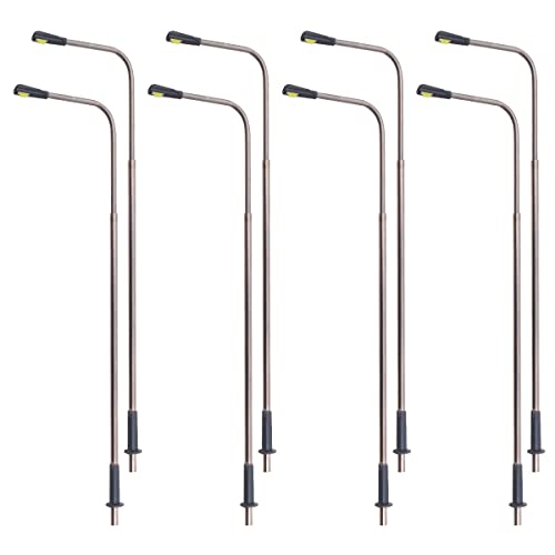 WANGCL 8 Stück Modellbahn-Zug-Lampenpfosten LED Straßenlicht Lampen Metall Einkopf beleuchtet Straßenlicht HO OO Skala