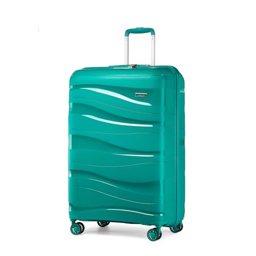 KONO Koffer Trolley 55cm Reisekoffer Leicht Hartschalenkoffer mit TSA Schloss Zwillingsrollen Rollkoffer 4 Rollen (Türkis)