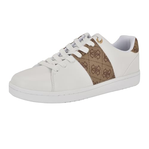 GUESS Herren Lowen Sneaker, Weiß/Braun Logo Multi 140, 44.5 EU