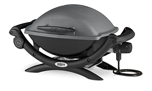 Weber Q 1400 Elektrogrill/Tragbarer Stadtgrill, Porzellanemaillierter Gusseisenrost, Schnellheizelement, 43 x 32 cm Grillfläche, Abnehmbare Auffangschale, 1,8 m Netzkabel, Schwarz