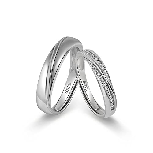 Meissa 2 Paar Ringe für Damen und Herren 925 Sterling Silber Ehering passende Versprechen Ringe Größe verstellbar handgefertigt Brautschmuck Größe 44-72 (Satz mit zwei Ringen)
