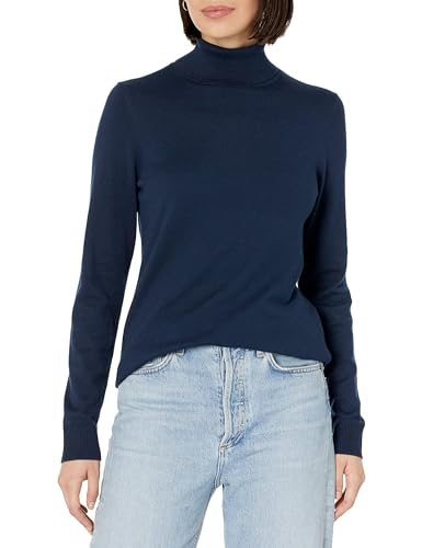 Amazon Essentials Damen Leichter, Langärmeliger Rollkragenpullover, Klassischer Schnitt (Erhältlich In Übergröße), Marineblau, XL