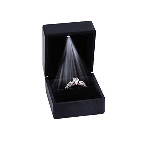 ZADAWERK® Ringbox - mit LED - Schwarz - Schmucketui - beleuchtet - für besondere Momente - Schmuck, Heiratsantrag, Verlobung, Hochzeit - Ehering