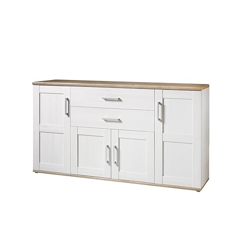 Stella Trading ROMANCE Sideboard in Sibiu Lärche / Eiche San Remo Optik - Landhausstil Kommode mit viel Stauraum für Ihr Wohnzimmer - 186 x 100 x 46 cm (B/H/T)