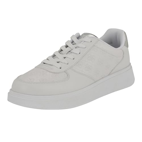 GUESS Herren Wulfred Sneaker, Weiß/Silber Logo Multi 140, 43 EU