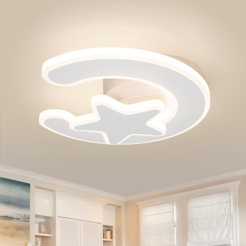 Amansour LED Deckenleuchte Kinderzimmer, Deckenlampe mit Halbmond und Sternen Motiv, 15W mit 3 Farbtemperaturen (3000K-6000K) für Schlafzimmer, Wohnzimmer, Babyzimmer 21cm